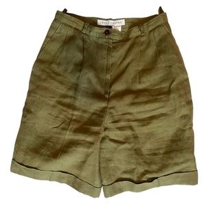 Vintage High Waisted Olive Army Green Linen Bermuda Shorts
